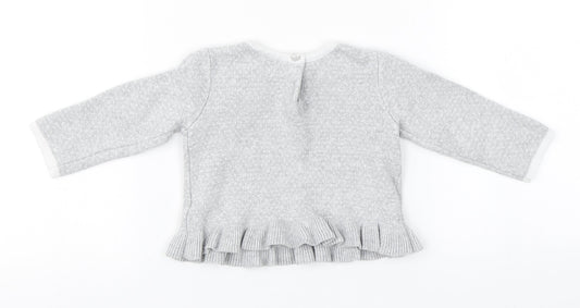 Preworn Girls Grey Cotton Pullover Jumper Size 3-6 Months
