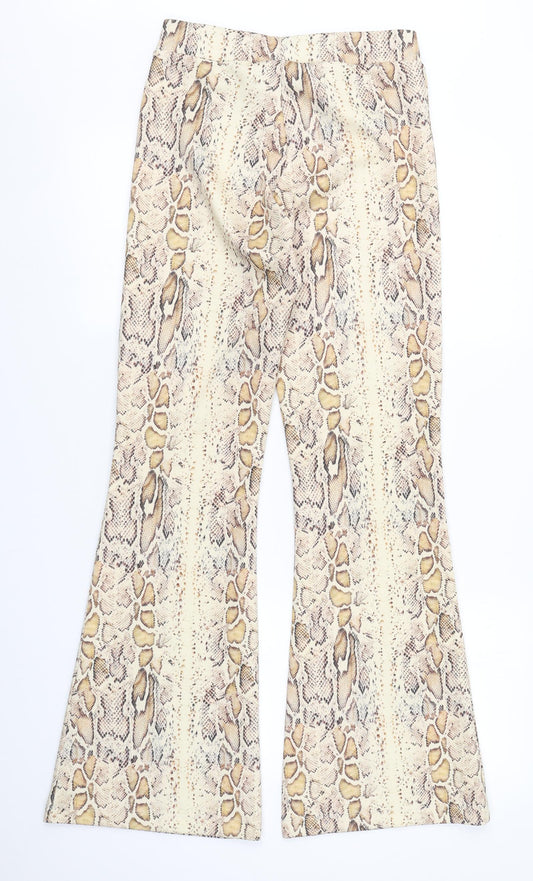 Weekday Womens Beige Animal Print Polyester Trousers Size 10 L32 in Regular