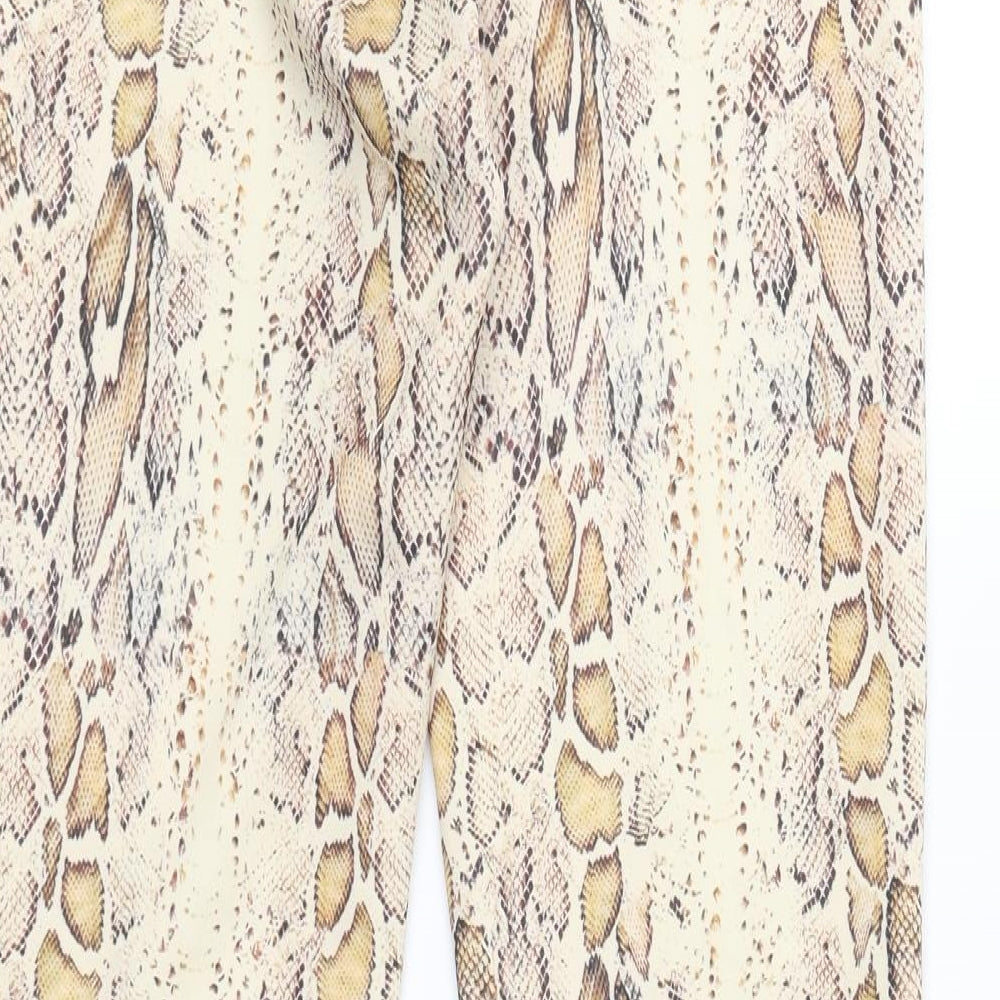 Weekday Womens Beige Animal Print Polyester Trousers Size 10 L32 in Regular