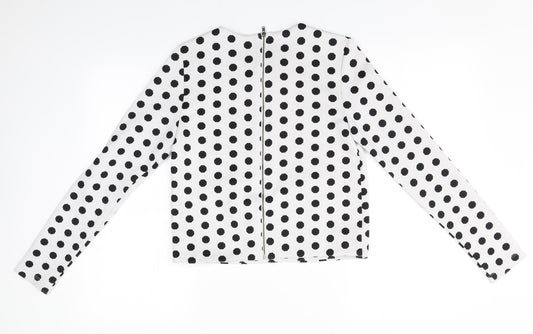 FOREVER 21 Womens White Round Neck Geometric Full Zip Jumper Size S