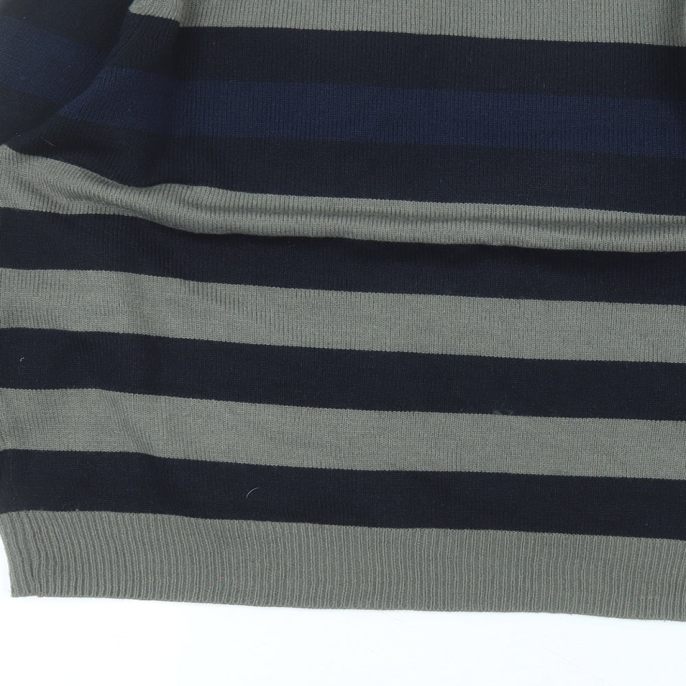 Kensington Womens Grey Roll Neck Striped Acrylic Pullover Jumper Size XL