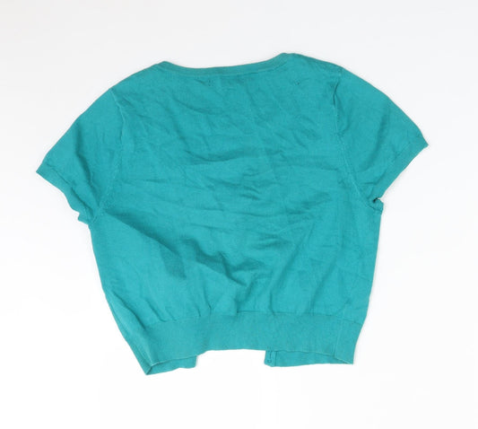 TU Womens Green Round Neck Cotton Cardigan Jumper Size 14