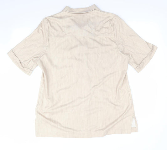Finn Karelia Womens Beige Polyester Basic Button-Up Size 16 Collared - Beige Mix Longline Shirt Jacket