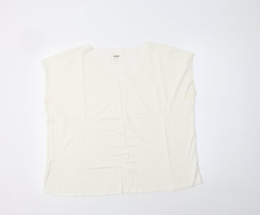 Anne Kanner Womens Ivory Viscose Basic Blouse Size L V-Neck