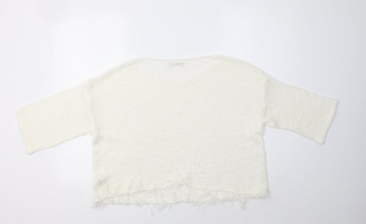 Miss Su Womens Ivory Boat Neck Acrylic Pullover Jumper Size L
