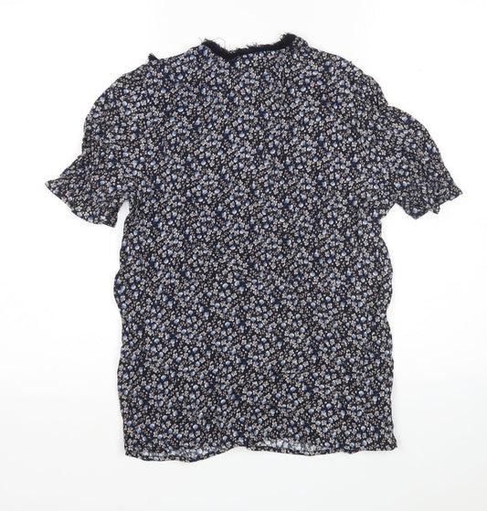 H&M Womens Blue Floral Viscose Basic Blouse Size 10 V-Neck