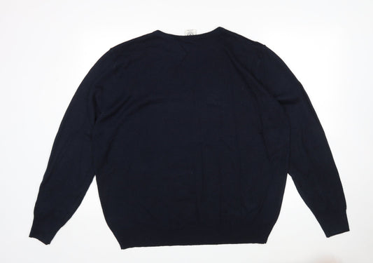 Finest Made Mens Blue V-Neck Acrylic Pullover Jumper Size 2XL