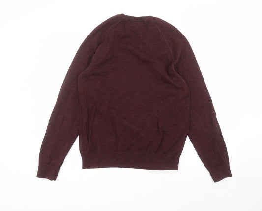 H&M Mens Red Round Neck Cotton Pullover Jumper Size M