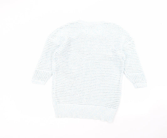 Warehouse Womens Blue Round Neck Acrylic Pullover Jumper Size 12