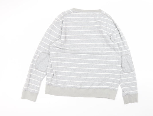Debinhams Womens Grey Round Neck Striped Cotton Pullover Jumper Size XL
