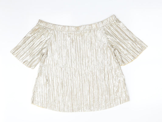 River Island Womens Gold Polyester Basic T-Shirt Size 10 Off the Shoulder
