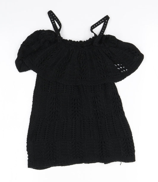 Topshop Womens Black Acrylic A-Line Size 8 Off the Shoulder