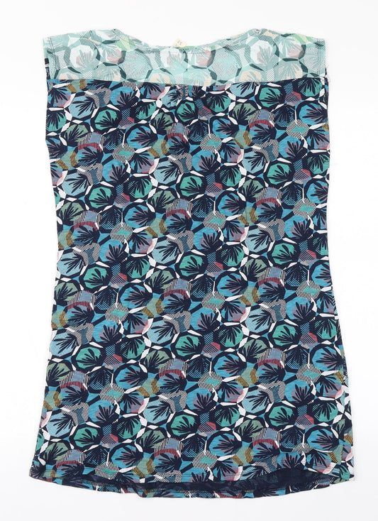 Preworn Womens Blue Floral Cotton Pencil Dress Size 10 Round Neck