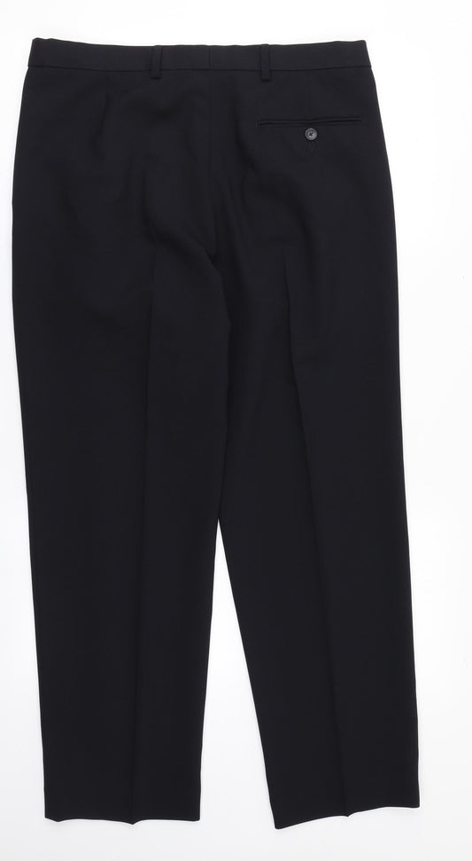 Marks and Spencer Womens Blue Polyester Trousers Size 34 in L25 in Regular