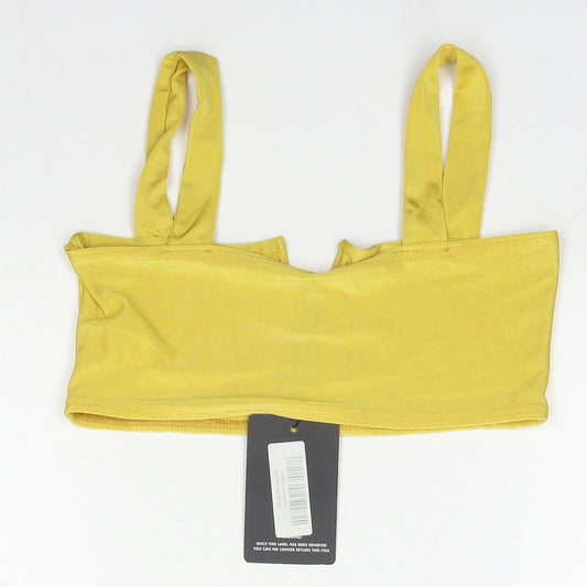 PRETTYLITTLETHING Womens Yellow Polyester Basic Blouse Size 12 Square Neck
