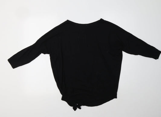 New Look Womens Black Viscose Basic Polo Size 8 Crew Neck