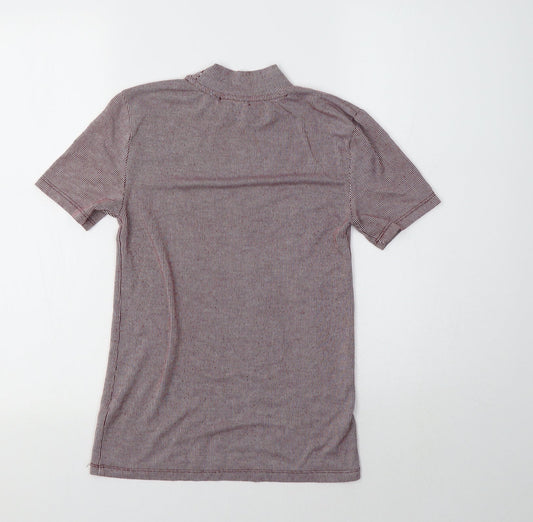 Zara Womens Red Striped Basic T-Shirt Size S Mock Neck