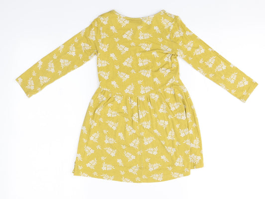 John Lewis Girls Orange Floral Viscose A-Line Size 3 Years Round Neck