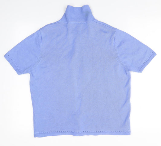 Marks and Spencer Womens Blue Collared Cotton Cardigan Jumper Size 14