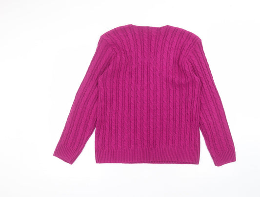 pure & natural Womens Purple V-Neck Acrylic Pullover Jumper Size S