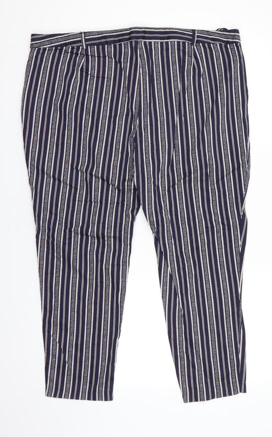 Atmoshphere Womens Blue Striped Cotton Cropped Trousers Size 20 L24 in Regular