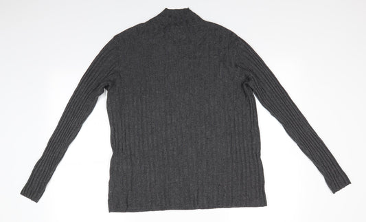 Papaya Womens Grey High Neck Viscose Pullover Jumper Size 14 - Self Colour stripe