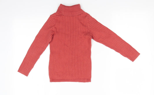George Girls Orange Roll Neck Cotton Pullover Jumper Size 7-8 Years - Rust Coloured