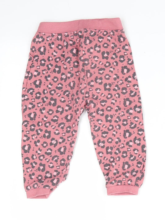 Disney at George Girls Pink Animal Print Cotton Jogger Trousers Size 12-18 Months