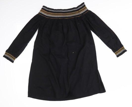 River Island Womens Black Geometric Cotton A-Line Size 10 Off the Shoulder - Elasticated shoulders