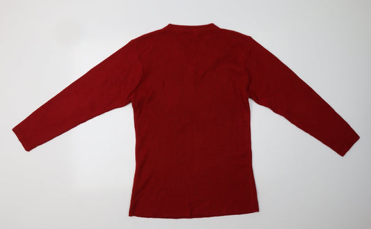 Fashion Extra Mens Red V-Neck Acrylic Pullover Jumper