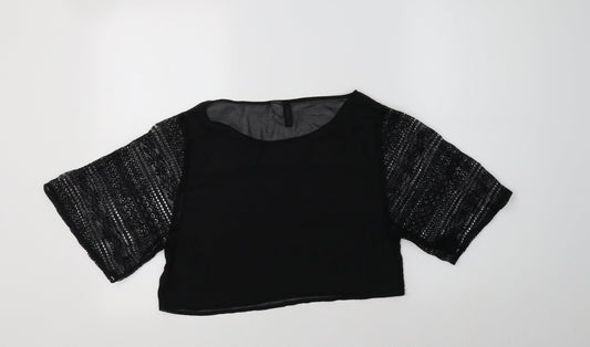 H&M Womens Black Polyester Cropped Blouse Size 8 Round Neck