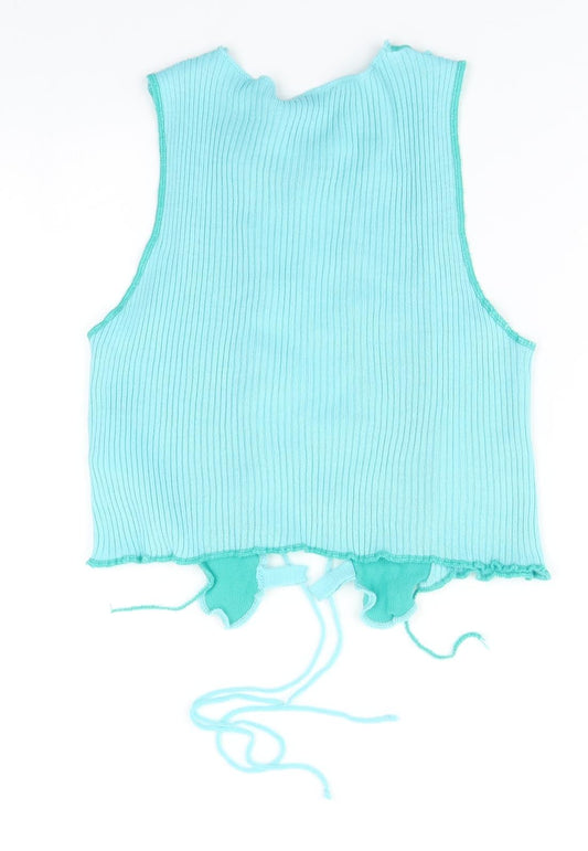 Boohoo Womens Green Acrylic Basic T-Shirt Size M V-Neck