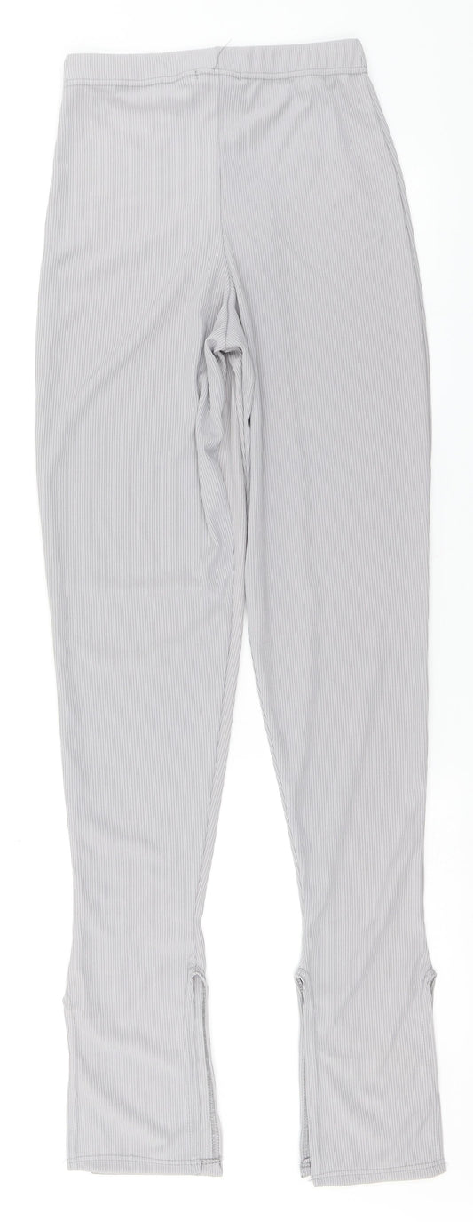 PRETTYLITTLETHING Womens Silver Polyester Trousers Size 8 L30 in Regular