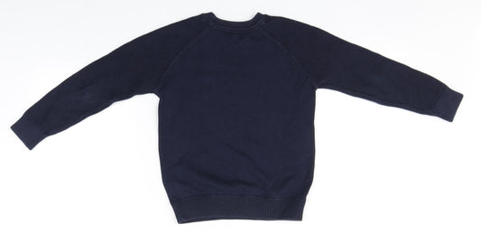 Marks and Spencer Boys Blue Round Neck Cotton Pullover Jumper Size 6-7 Years