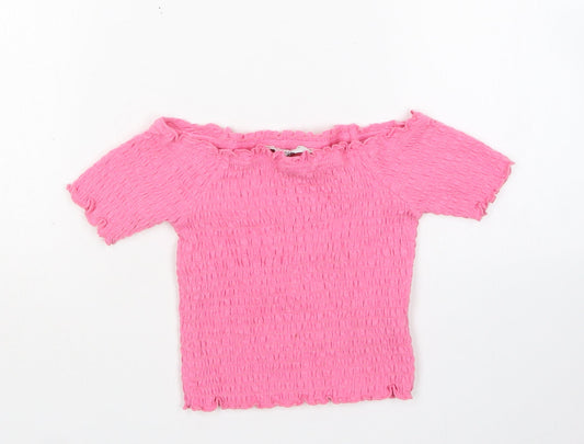 Primark Girls Pink Polyester Basic Blouse Size 6-7 Years Boat Neck