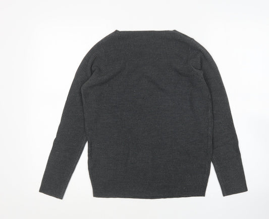 M&s Womens Grey Scoop Neck Acrylic Pullover Jumper Size 10