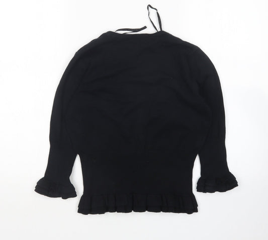 Star Womens Black V-Neck Cotton Cardigan Jumper Size 10