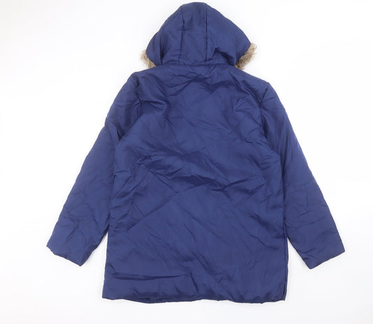 anne de lancay Womens Blue Parka Coat Size S