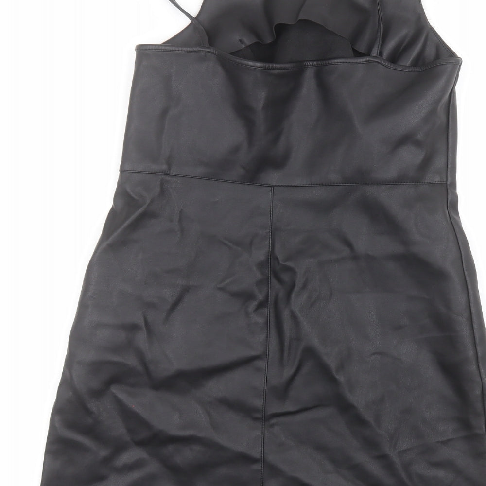 Topshop Womens Black Polyester A-Line Size 6 Round Neck