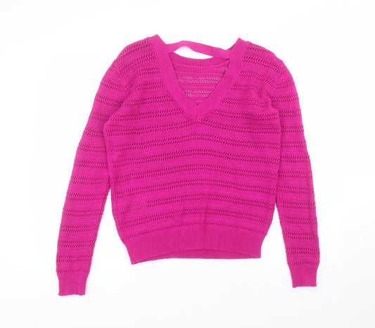 Warehouse Womens Purple Round Neck Acrylic Pullover Jumper Size 10