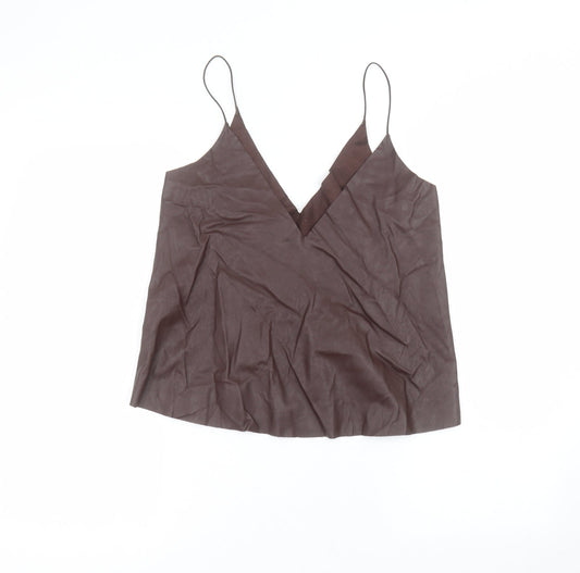 Zara Womens Brown Polyester Basic Blouse Size S V-Neck