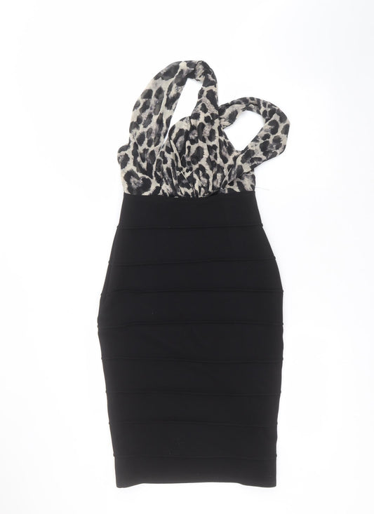 River Island Womens Black Polyester Pencil Dress Size 10 Round Neck