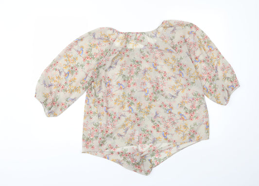 Wallis Womens Beige Floral Polyester Basic Blouse Size S Round Neck