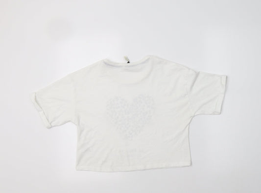 George Girls White Animal Print Cotton Basic T-Shirt Size 11-12 Years Crew Neck - Heart