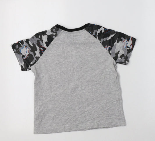 Matalan Boys Grey Camouflage Cotton Basic T-Shirt Size 7 Years Crew Neck - Dino
