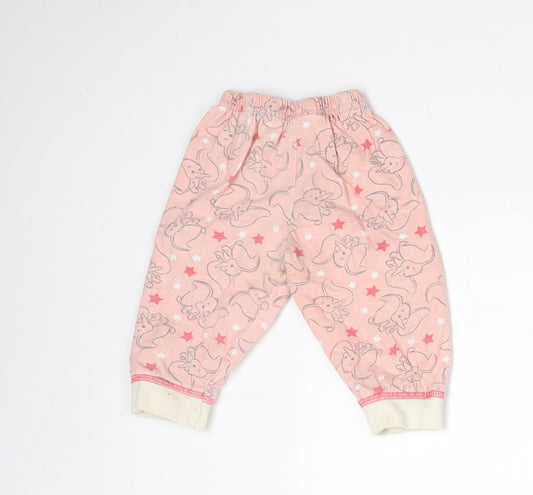 Disney Girls Pink Animal Print Cotton Pyjama Pants Size 6-9 Months - DUMBO