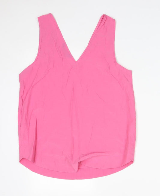 M&S Womens Pink Viscose Basic Tank Size 10 V-Neck