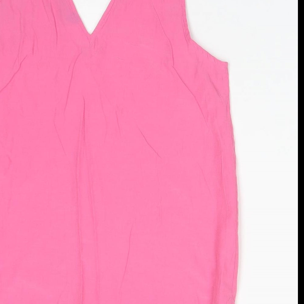 M&S Womens Pink Viscose Basic Tank Size 10 V-Neck