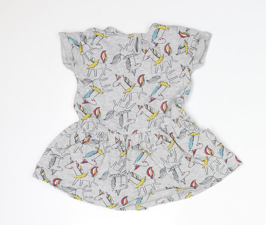 Matalan Girls Grey Animal Print Cotton Skater Dress Size 2-3 Years Round Neck - UNICORNS