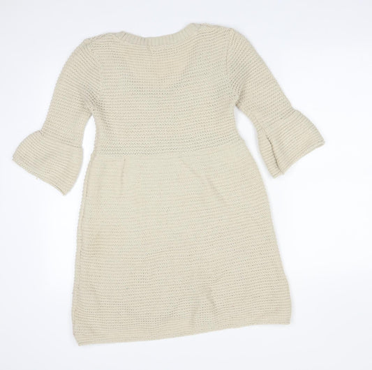 Topshop Womens Beige Acrylic Basic T-Shirt Size 8 Scoop Neck